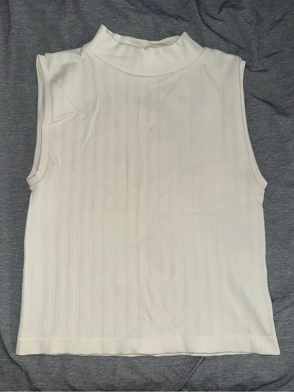 POOF White Ribbed Sleeveless Mock Neck Tank